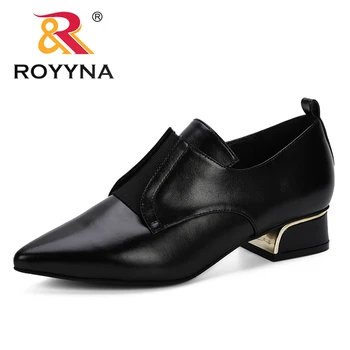 

ROYYNA Women 2019 Spring Autumn New Designer Popular Pumps Office Pointed Toe Slip-On Dress Shoes Low Heels Microfiber Leather