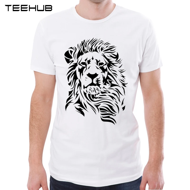 

TEEHUB Lion Style Classic Men T-Shirt Short Sleeve Hipster Tops Simple Drawing Lion Printed Men's Geek Tee Shirts
