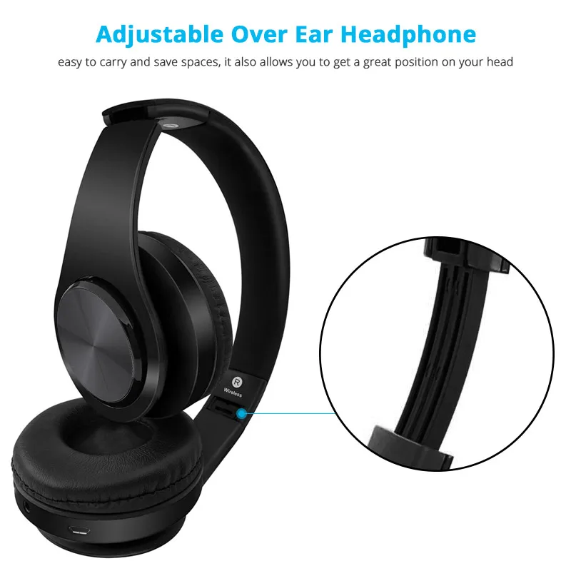 Adjustable Over Ear Bluetooth Headphone Hi Fi Stereo Wireless Earphone Handsfree Headset with Mic for iPhone x 8 7 xs for Xiaomi