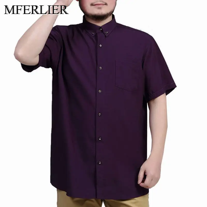 MFERLIER, летние мужские рубашки, 5XL, 6XL, 7XL, 8XL, 9XL, большой размер, короткий рукав, обхват груди 150 см, плюс размер, мужские рубашки, 5 цветов