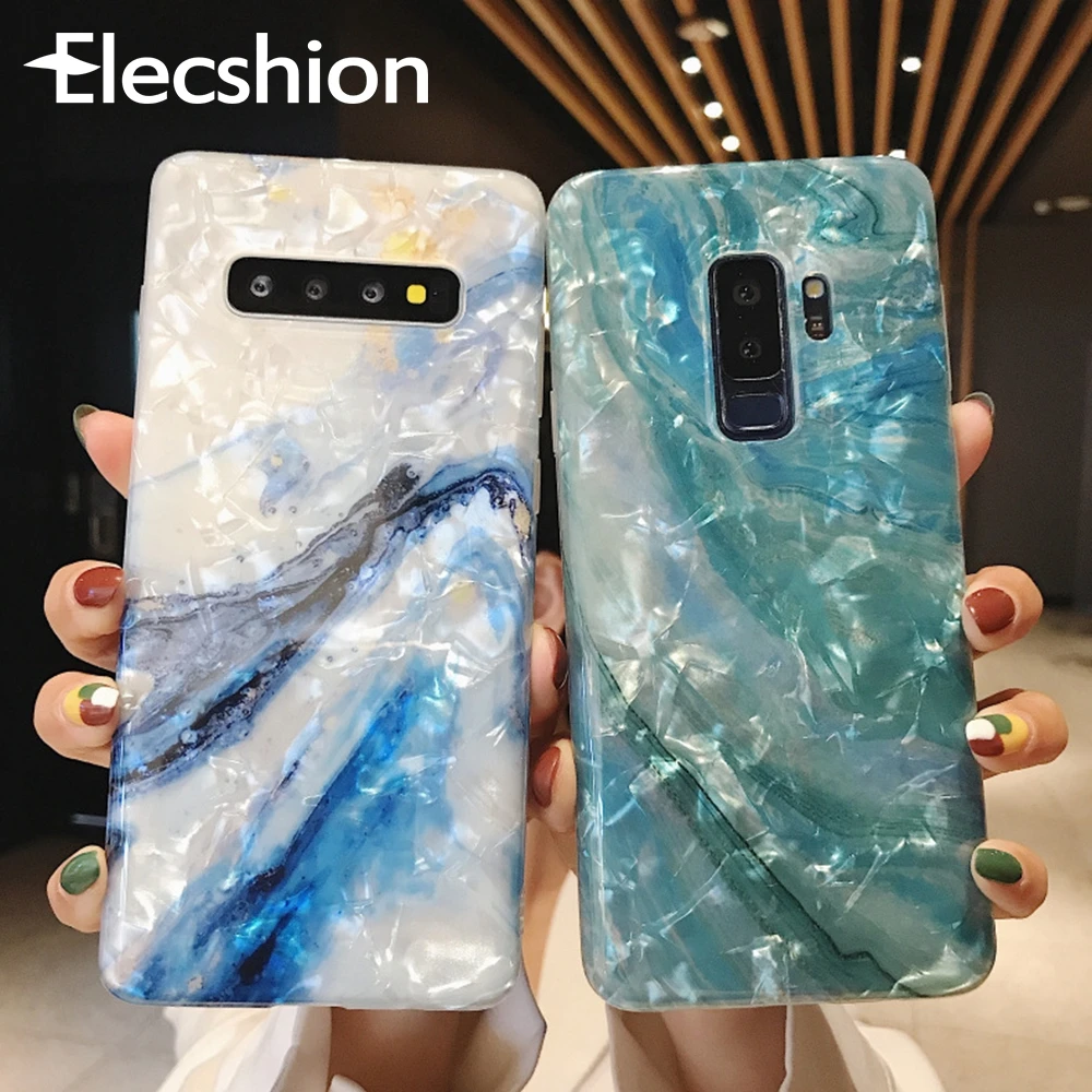 

For Samsung S8 S9 Case Bling Shell Marble Phone Back Cover For Samsung S10 Plus Case Soft TPU Shockproof Coque For Samsung Note8