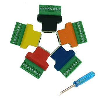 

5pcs/Lot Mixed color RJ45 to Screw Terminal Adaptor RJ45 to terminal block adapter RJ45 Female to 8 Pin connector RJ45 splitter