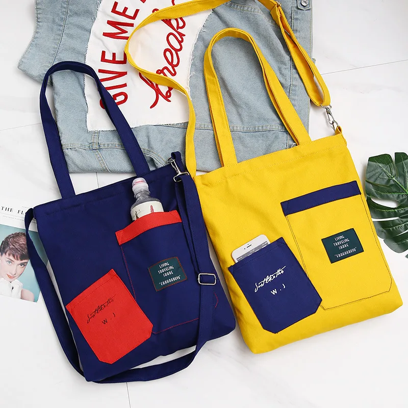 

2019 Canvas Tote Bag Casual Shoulder Bag for Women/Ladies Large Capacity Beach Crossbody Eco Shopping Bag Cotton Black Handbag