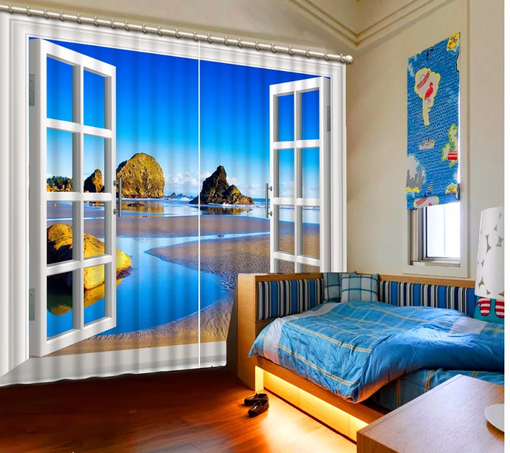 

3D Curtain Custom any size Curtain Living Room Rock Scenery Outside The Window Curtains Design Blackout Shade Window Curtains