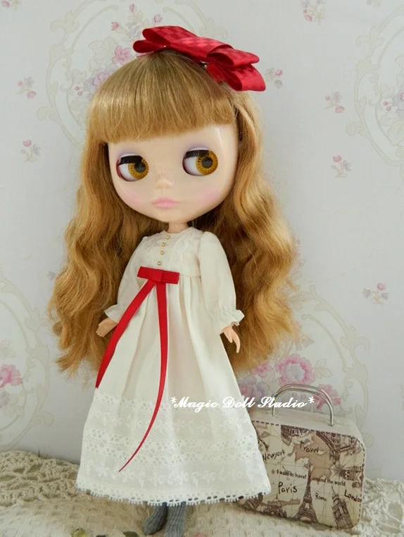 [MG556] 2019 Бесплатная доставка наряды для кукол Blythe # белое хлопковое длинное платье