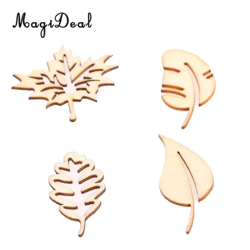 24pcs mixed MDF Cut Wood Leaf Leaves Natural Wooden Embellishment Scrapbooking Craft Handmade Accessories Home Decorations