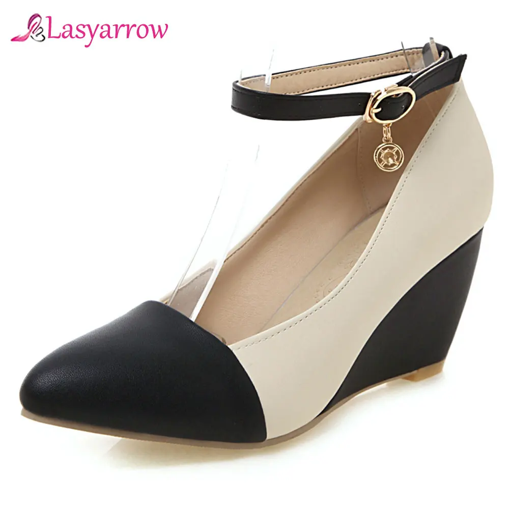 

Lasyarrow Autumn 2019 Wedges Shoes for Women High Heels White Bride Wedding Ladies Shoes Pink Wedge Heel Pointed Toe Pumps J934