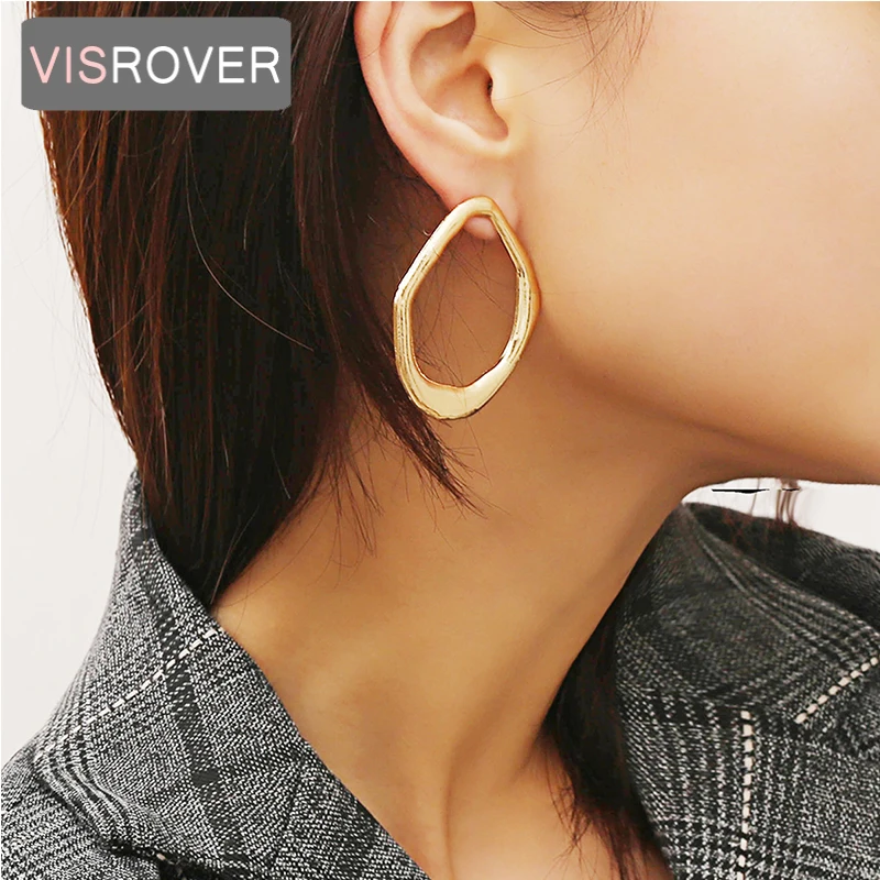 

VISROVER Vintage Silver Irregular Round Stud Earring for Women Alloy Geometric Stud Earrings Statement Jewelry