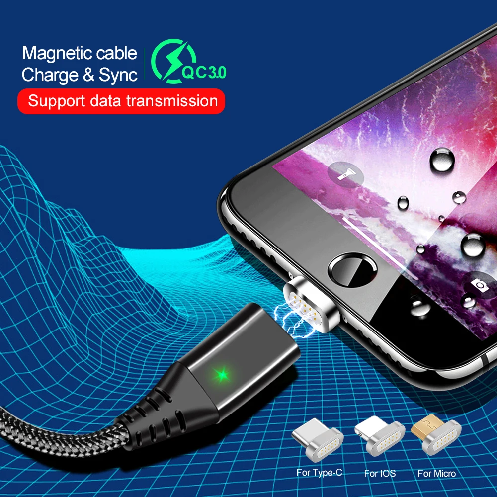 كابل USB مغناطيسي ل فون المغناطيس بيانات الشحن مهايئ شاحن نوع-c كابل المصغّر usb كابل ل شاحن هاتف محمول يعمل بنظام تشغيل أندرويد كابلات