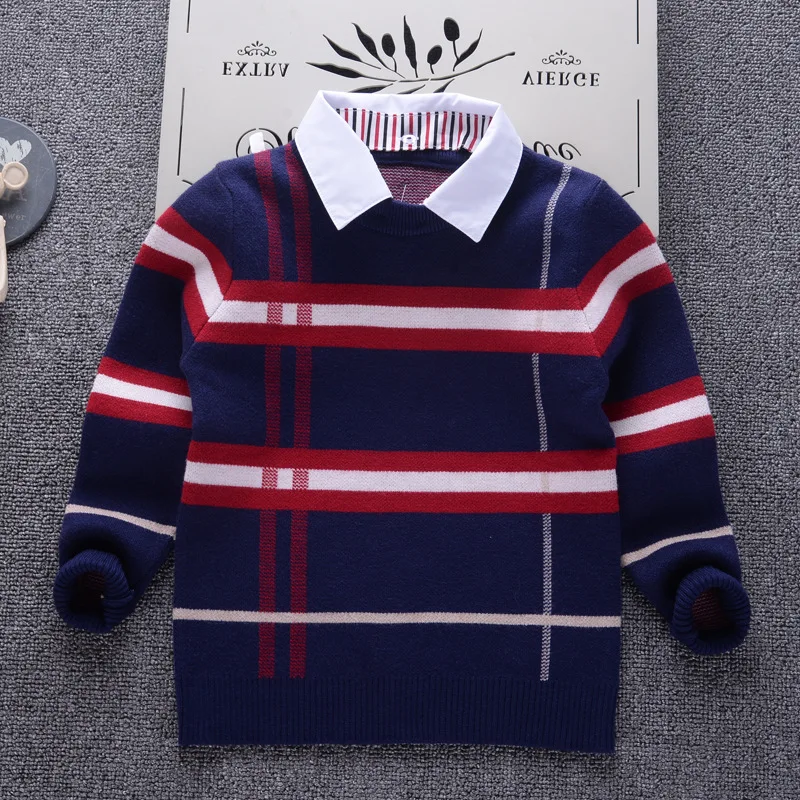 

Boys Sweater 2018 Winter Casual Plaid Pullover for Baby Boys Children Knitwear Sweaters Cotton Kids Fashion Clothes Toddler Top