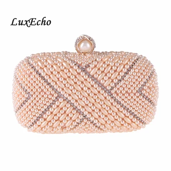 

LuxEcho New beads bag women's handbags evening bag Day clutches bridal wedding purse party bag handle black/white/champagne
