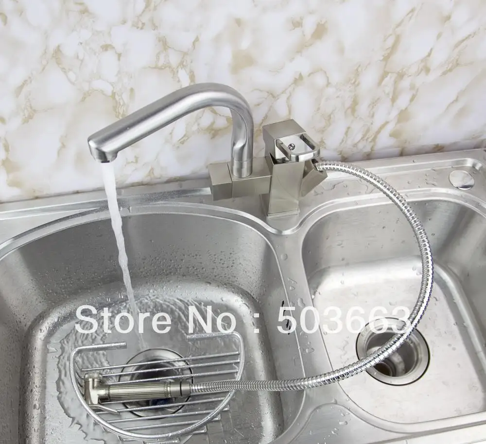 Pull Out And Swivel 2 Outlet Brushed Nickel Kitchen Faucet Sink Mixer Tap Vessel Faucet Crane S
