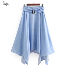 Синий модная юбка с поясом клетчатая юбка Нерегулярные Для женщин юбка P31