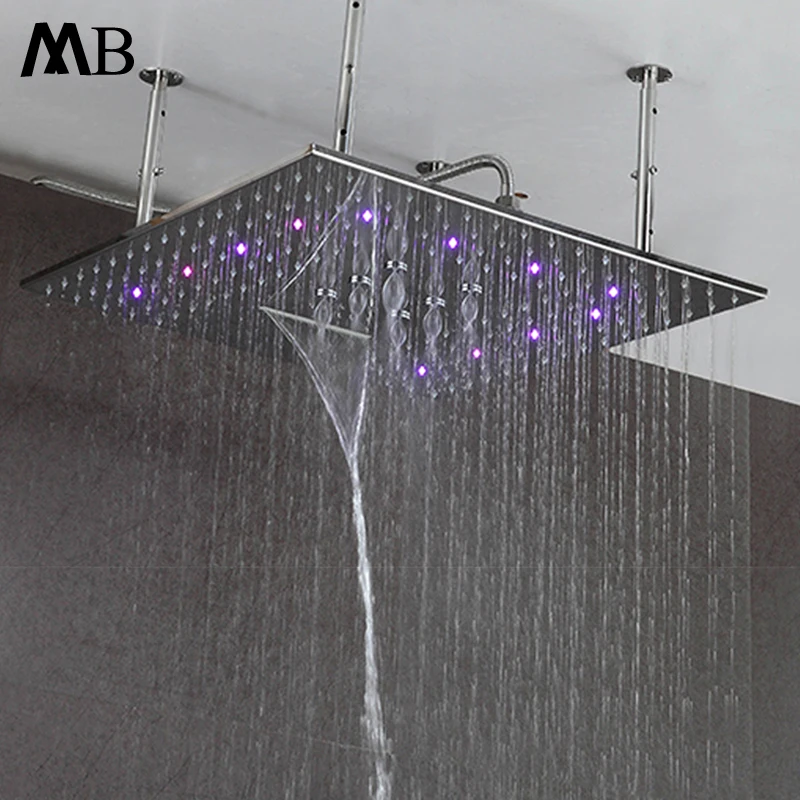 

LED Shower Head 600*600mm 3 color Shower 3 Function Bathroom Shower Rain SUS 304 Polished Led Rainfall Luxury Ceiling Mounted