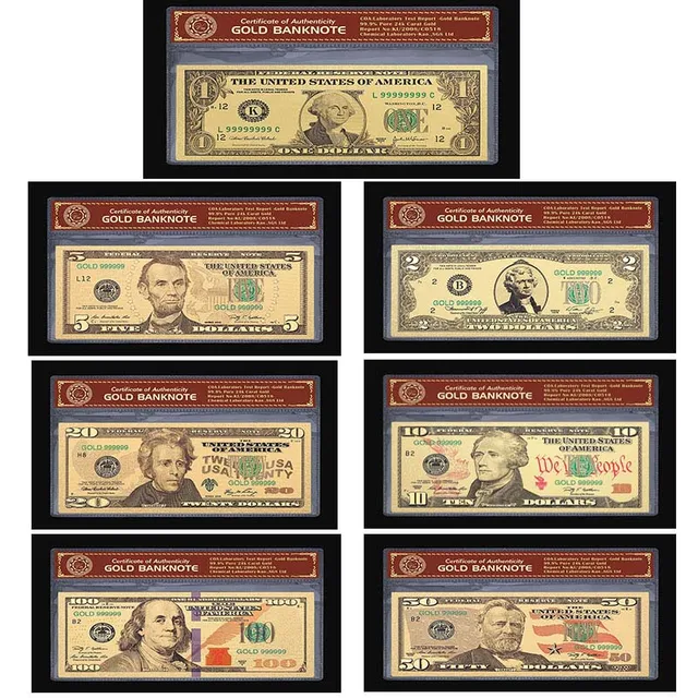 Arbejdsgiver Generelt sagt bur America Dollar Set Banknotes USD 1 2 5 10 20 50 100 Dollar Bills Banknote  In 24K Gold Paper Money For Collection 7pcs/lot|Gold Banknotes| - AliExpress