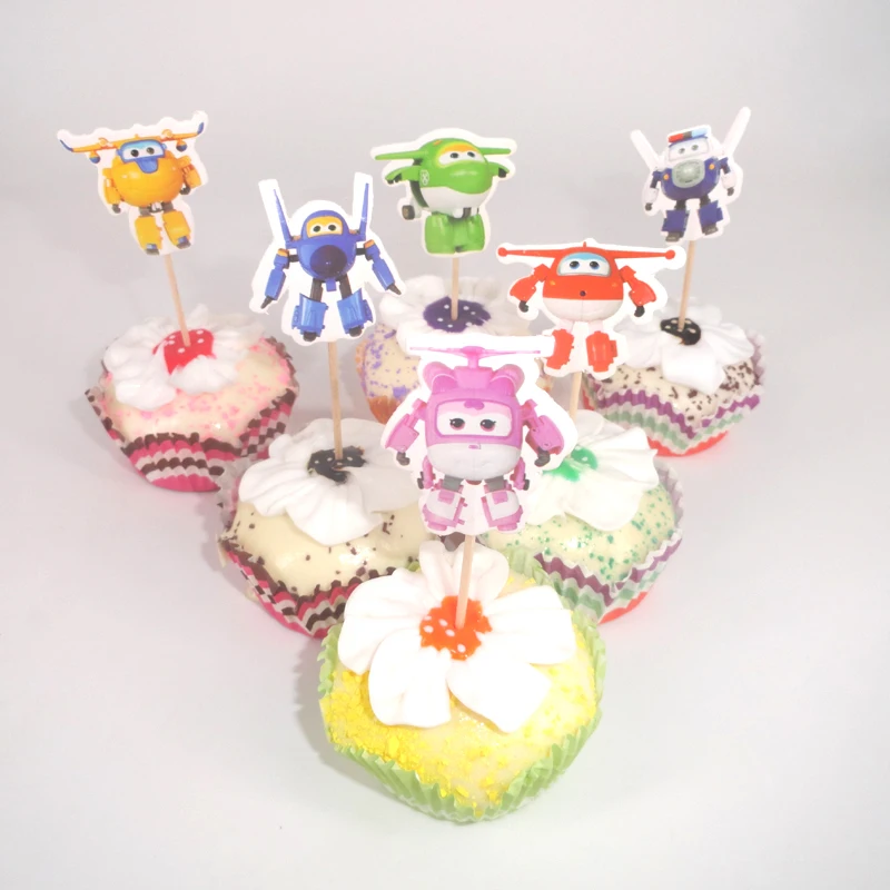 

48pcs/lot Super Wings Theme Cartoon Party Supplies Cupcake Topper Kids Boy Birthday Party Decorations