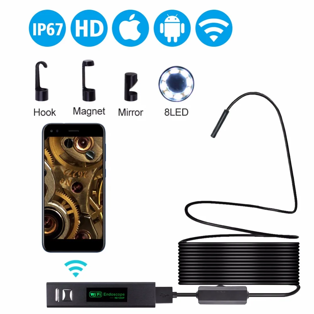 

WiFi Endoscope Waterproof IP68 Snake Camera 2.0MP Android Endoscope Camera With 8 LED For iOS iPhone, Samsung, Smartphone Tablet