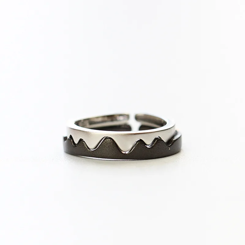 925 Sterling Silver Black White Couple Rings For Women Men Wave Adjustable Opening S925 Finger Rings Jewelry ECG Ladies Gift
