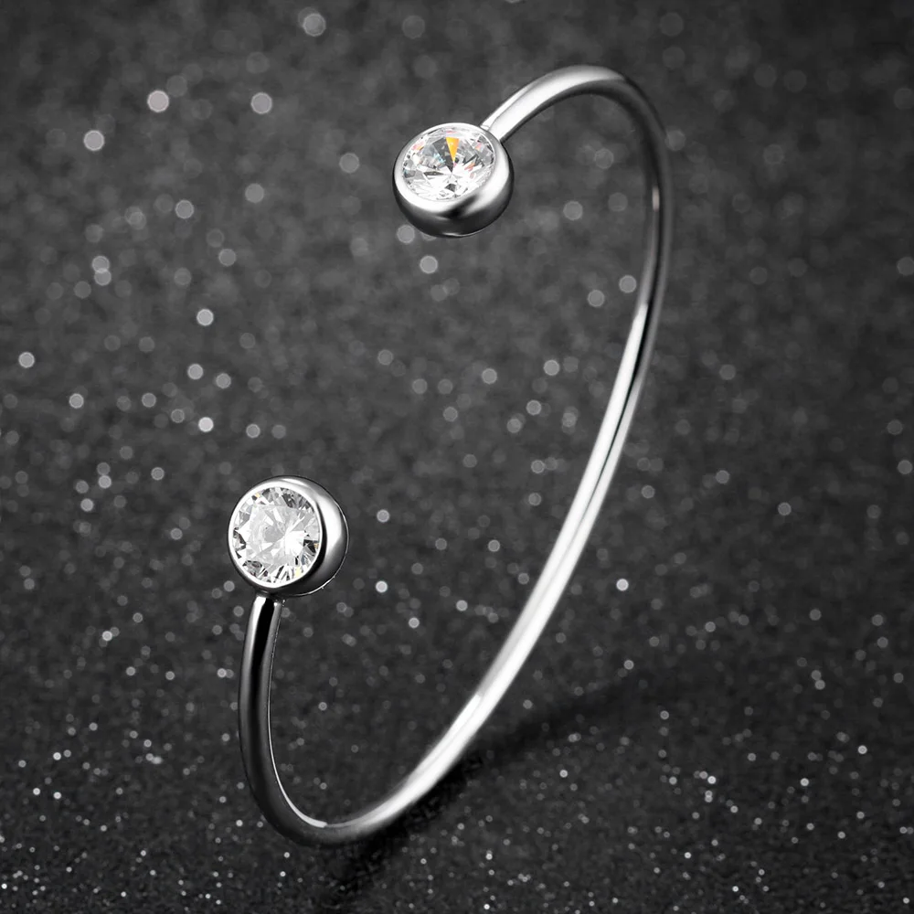 Titanium Stainless Steel Open Bangles Gold Plated Bezel Setting Cubic Zirconia Cuff Bracelet For Women Girl