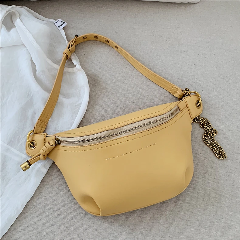 Burminsa Summer Chain Soft Chest Bags For Girls Candy Color Women Sling Waist Pack Phone Crossbody Bags Yellow White Green