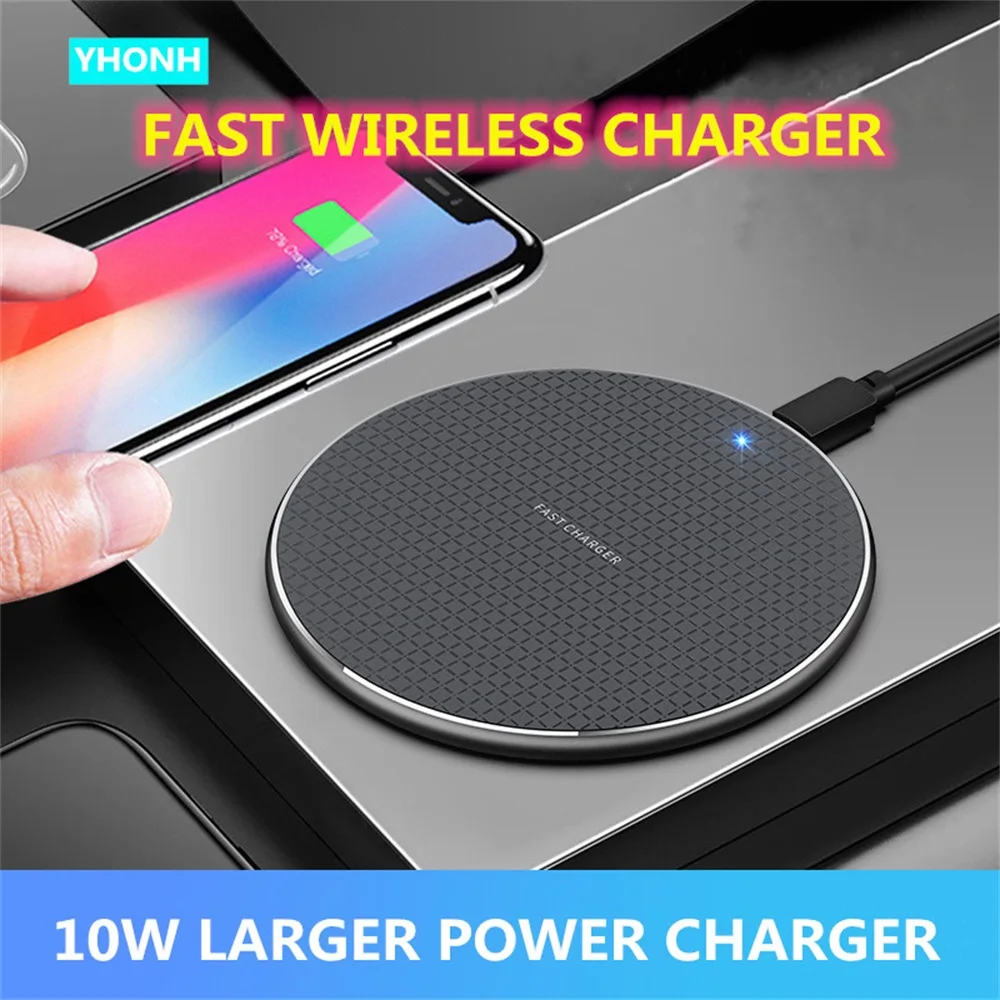 

YHONH 10W Fast Wireless Charger Thin Round Alloy Pad Compatible with Xs XR Max iXR X 8/8P/Galaxy S9 S8 S7 Note 9/8 all QI Phone