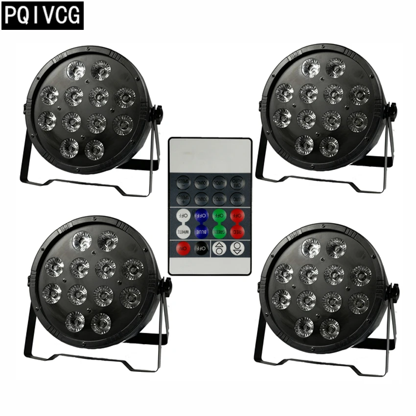 

4pcs/Remote Control 12x12w led par lights dmx512 flat par rgbw 4in1 professional DJ equipment