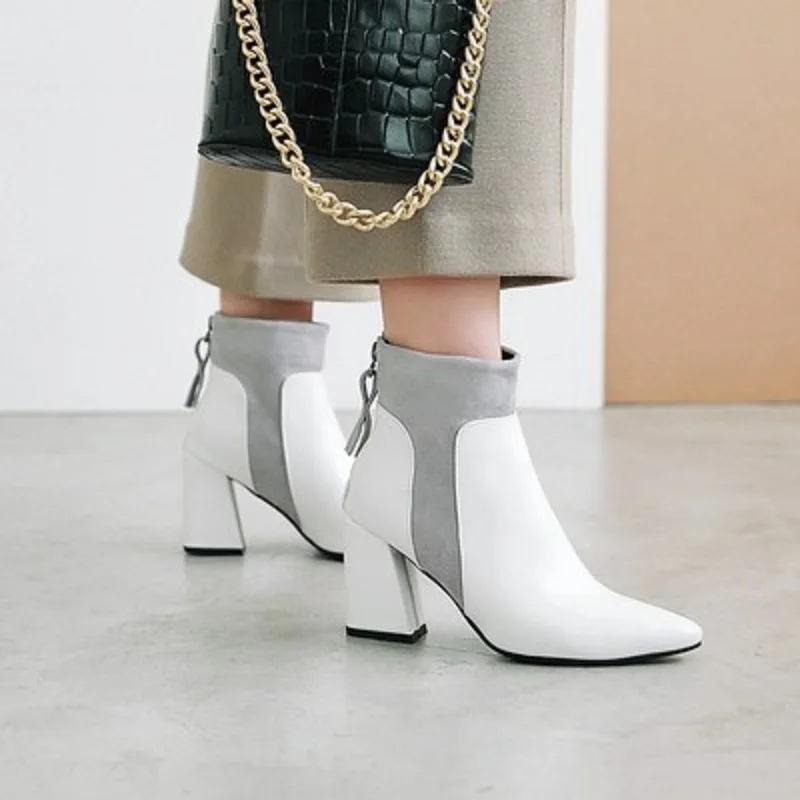 

Fashion new pointed Martin boots 2018 autumn and winter new color matching high heel thick with women's boots