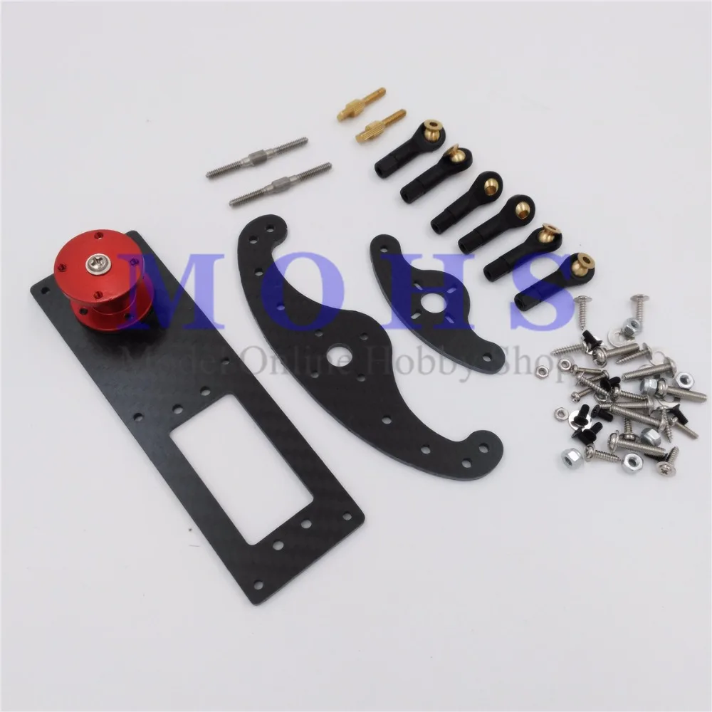 

carbon fiber 4inch vertical rudder mount rudder tray +servo arm + ball link + rod COMBO rc aircraft rudder pull pull servo tray