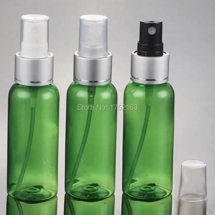Wholesale 50pcs/lot,50ml Sprayer Bottle Green PET Bottles Silver Collar