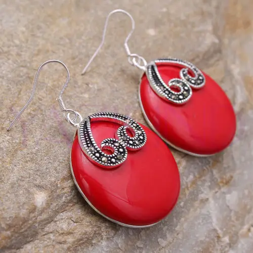 

whosale oval red agate women 925 sterling silver fashion earrings 5.29