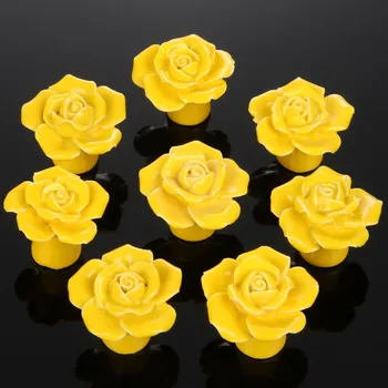 

8Pcs Furniture Handles Ceramic Cabinet Knobs and Handles Door Cupboard Drawer Kitchen Pull Handles Furniture Fitting Yellow Rose