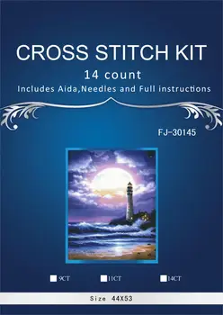 

44-55-Needlework craft embroidery cross-stitch Counted Cross Stitch Kit Oil Painting 14 ct Lighthouse and large moon