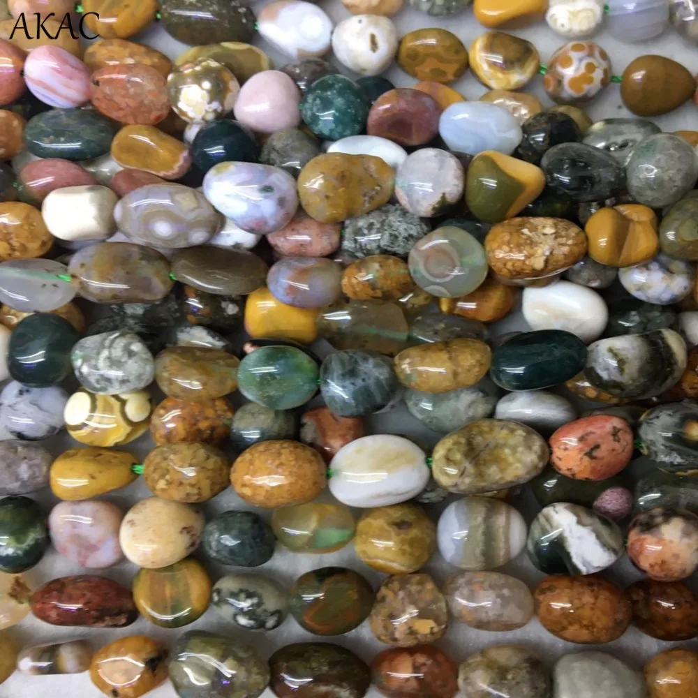 

AKAC 5-6*8mm 3strands/set natural ocean jasper stone Irregular Gravel Shape beads for diy necklace anklet