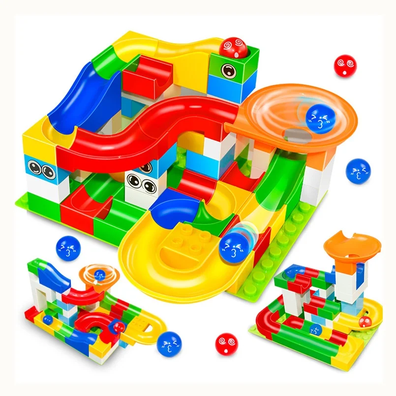 

52PCS DIY Marble Run Building Blocks Construction Toys Run Maze Balls Track Building Toys Compatible Duploed Toy Kids Gifts