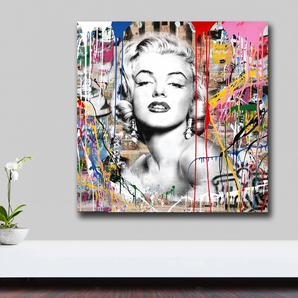 

Wxkoil Wall Art Pictures For Living Room Home Decor Abstract Graffiti Art Marilyn Monroe Canvas Oil Painting Printed Unframed