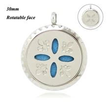 30mm difusor de aceite esencial collar colgante de acero inoxidable 316L giro aromaterapia medallones con cara rotativa y el patrón