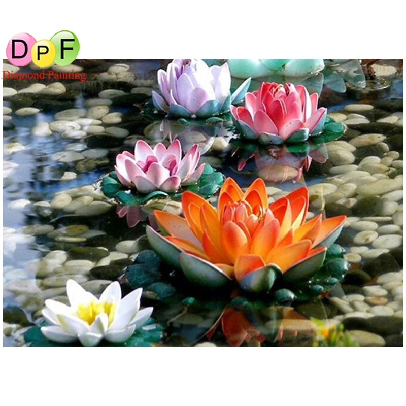 

DPF crafts full square kit diamond embroidery mosaic Colored lotus diamond painting cross stitch needlework rhinestone