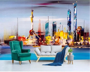 

beibehang Custom sticker wallpaper modern abstract art oil painting city architecture photo mural background 3d wall murals