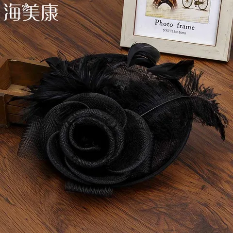 Chapéu de Malha Acessórios para o Cabelo Haimeikang Elegante Hairpins Feminino Flor Arco Hairpin Casamento Fotografia Adereços Pena Headdress