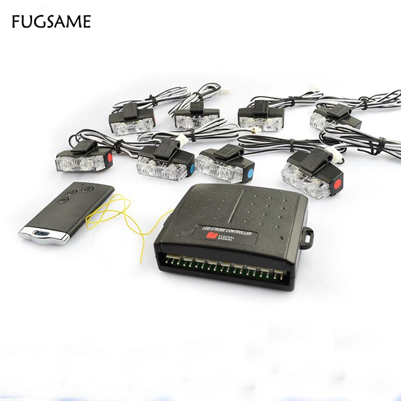 

FUGSAME Wireless 8 X 2LED 16LED 48W High Power Car Warning Light Strobe Flash Light Lamp,Warning Lights