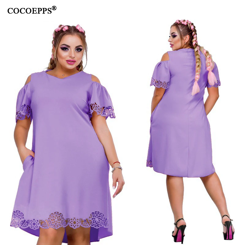 

5XL 6XL 2019 Summer Plus size Dress Casual Off shoulder Women Loose Dress Hollow out Elegant Big Large Size Party Dress Vestidos