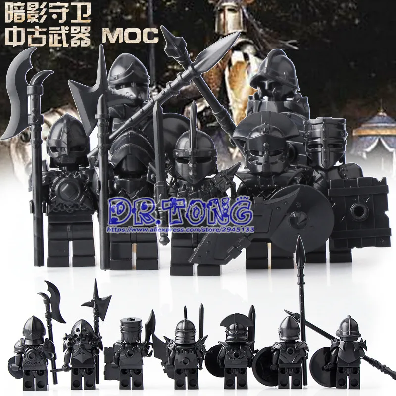 

DR.TONG 7PCS Medieval Castle Knights The Lord of the Rings Action Figures with Armor Weapon Building Blocks Brick Children Toys