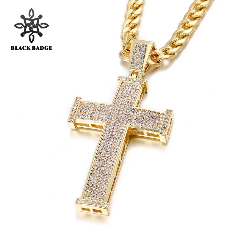 Hip Hop Jewelry Iced Out Shining Crystal Cross Pendant Gold/Silver Men ...