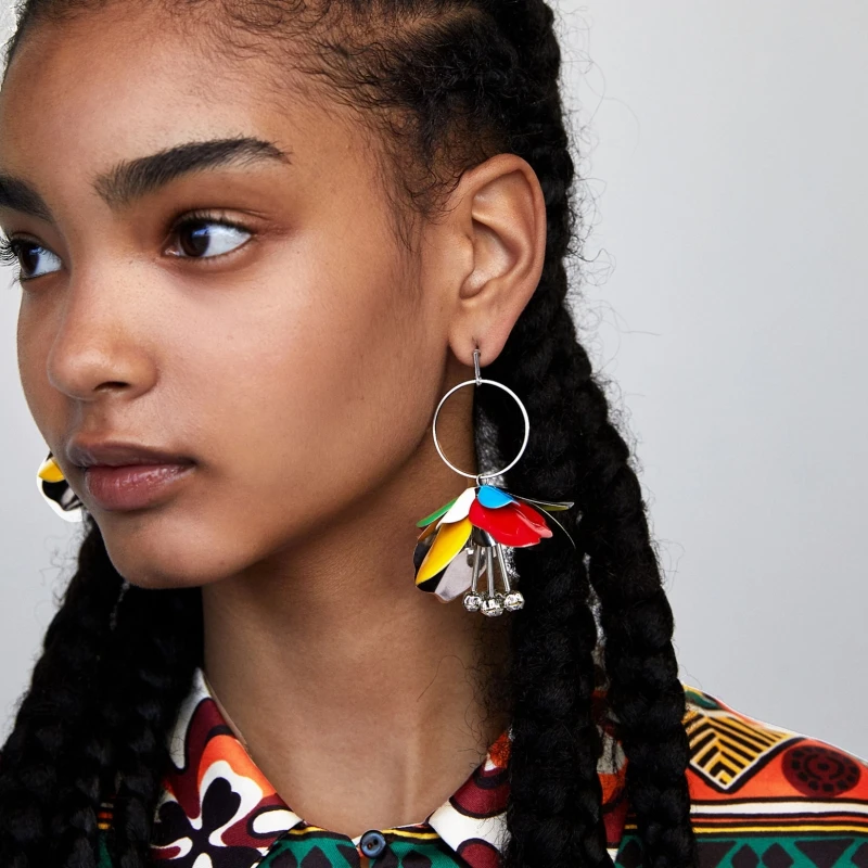 

Miwens 2018 New ZA Bohemia Luxury Colourful Metal Flower Statement Earrings For Women Charm Crystal Dangle Drop Earrings Jewelry