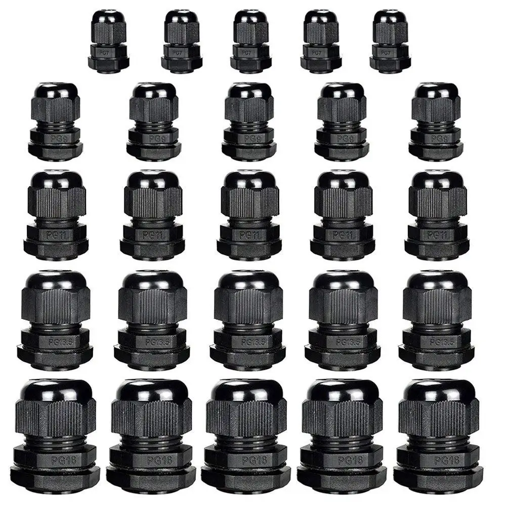 

25pcs Nylon Cable Glands Waterproof Cable Gland Joints Plastic Waterproof PG7, PG9, PG11, PG13.5, PG16