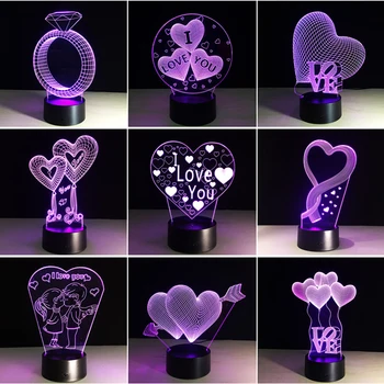 

Romantic Night Light 3D Love Heart Touch/Remote Control 7-Color LED Table Lamp Unique Sweet Valentine Lover Gift Bedside Lights