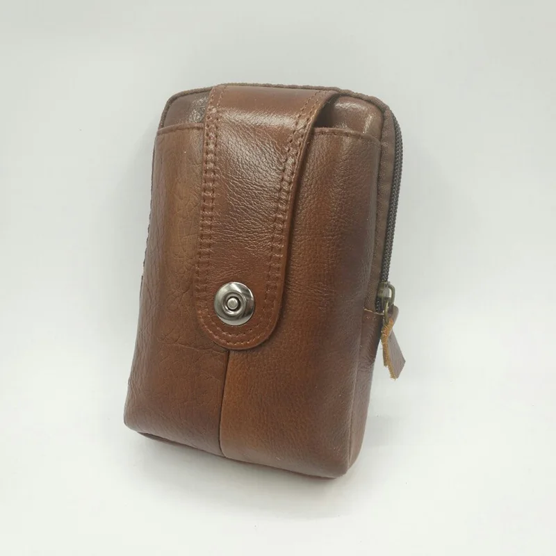 Waist Packs Men Genuine Leather Double Cell Phone Pockets Belt Hanging