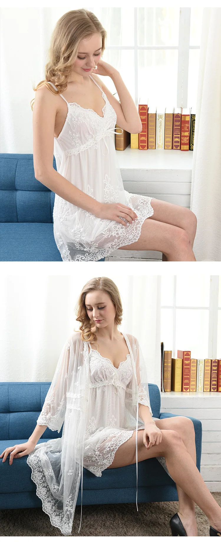 Fdfklak, высокое качество, сексуальный комплект из 3 предметов, весенне-летний халат, женский кружевной белый банный халат, женская одежда для сна, халаты, ночная рубашка