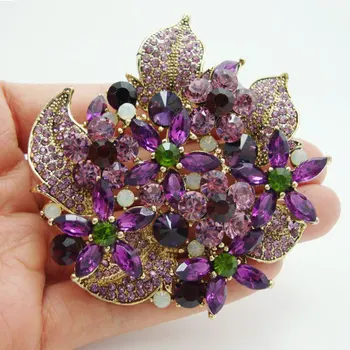 

TTjewelry Vintage Purple brooch Gorgeous Flower Cluster Floral Leaf Violet Rhinestone Crystal Brooches Pins Pendant