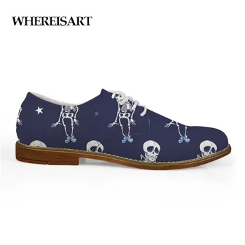 

WHEREISART Oxford Shoes for Men Leather Summer Leopard Flat Shoes for Men Studnets Oxford Pumpkin And Dancing Skeleton Shoes